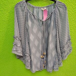 Miss Me Gray Flutter Sleeve Ruffled Blouse